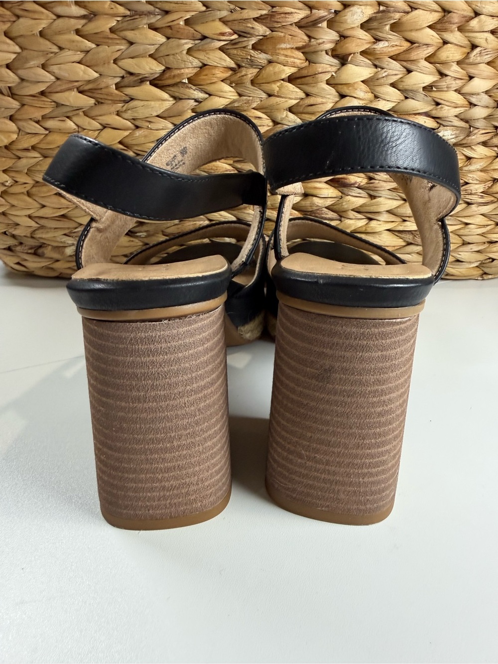 Naturalizer Black Platform Block Heel Sandals with Espadrille Trim - wide width - Picture 4 of 6